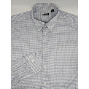Turtleson Shirt Men XL Adult Blue White Check Button-Down‎ Cotton Long Sleeve